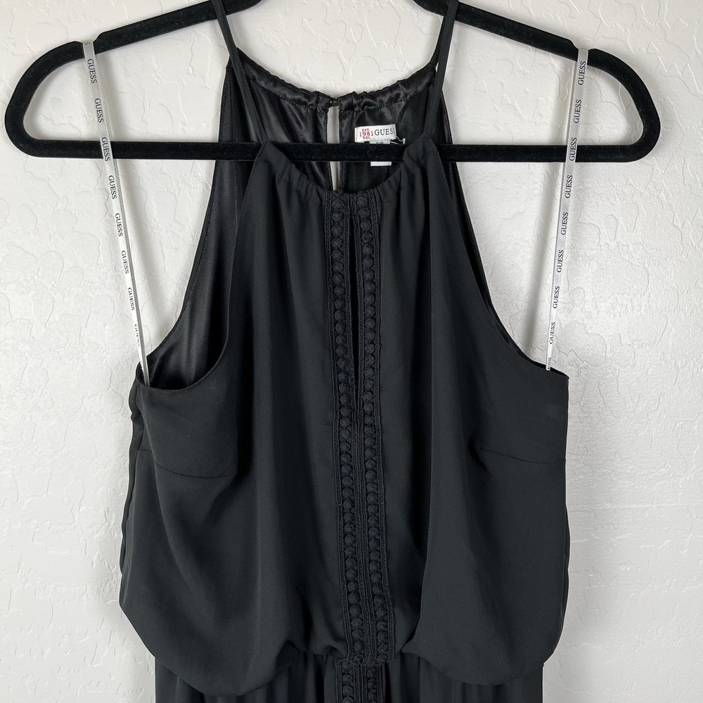 Guess Black Classic Sleeveless Halter Neck Smocked Waist Chiffon Maxi‎ Dress S/P
